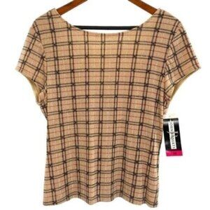 Women’s 90s Clueless Window Pane Plaid Metallic Shimmer Blouse Top